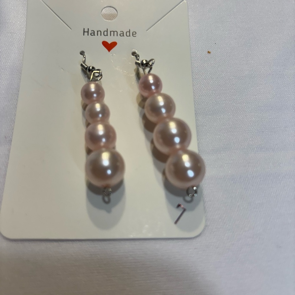 Handmade Pink Pearl Drop Earrings
